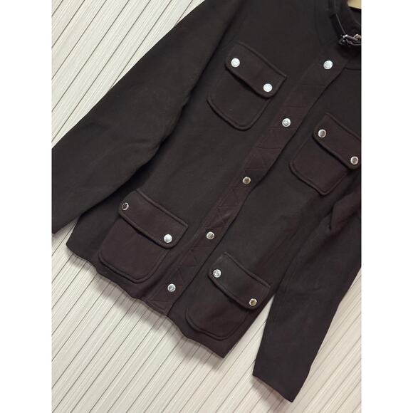 Ralph Lauren Women’s Knit Utility Jacket Brown Snap Button Size L - Picture 4 of 12